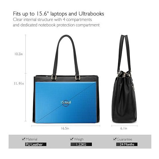 Black JULIA laptop tote bag can fit up to 15.6" laptop