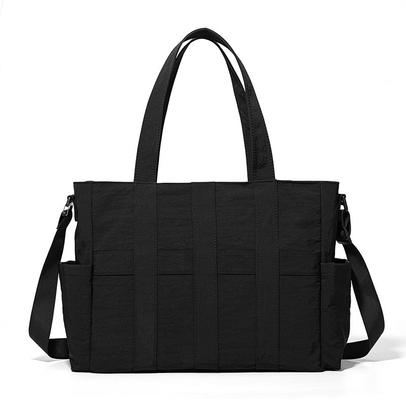 MORGAN - Black nylon large tote bag with shoulder and cross-body strap 