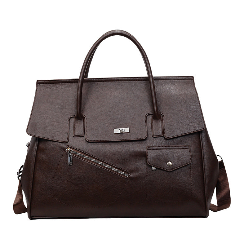 JOEY Large Black Faux Leather Multi-use Shoulder Tote Bag with a silver clasp