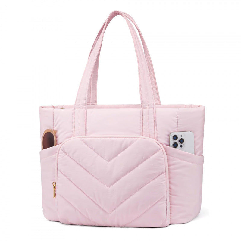 BRIAN series - Pink quilted tote handbag with front bag