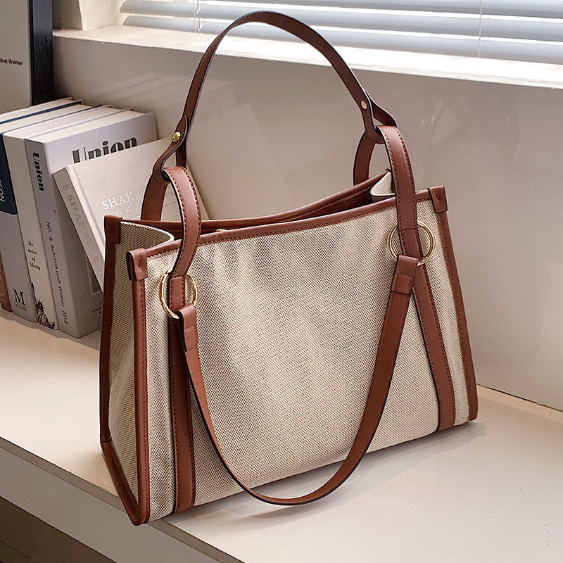 EMILY beige canvas handbag with brown strap