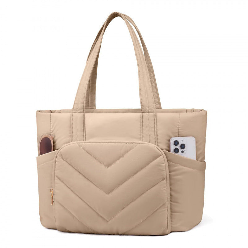 BRIAN series - Beige quilted tote handbag with front bag