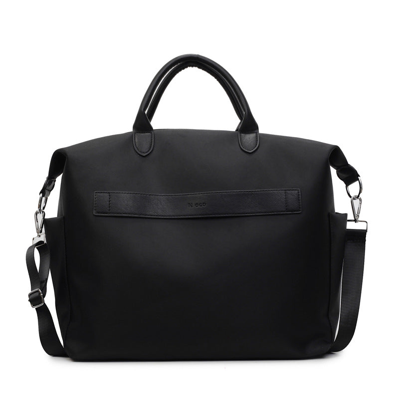 VICKY - black nylon tote bag with leather straps 