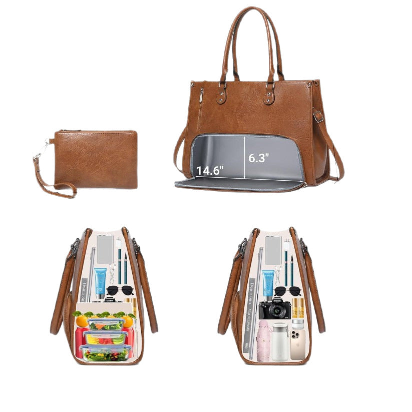 MICHELLE Large Tote Leather Shoulder Bag with Matching Wallet Bloomyin