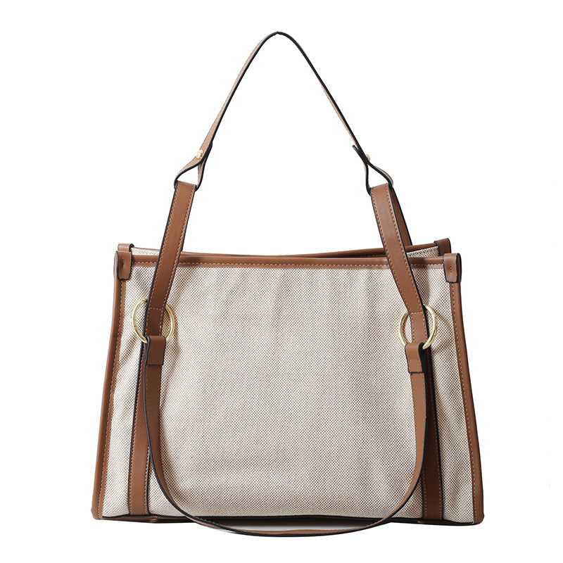 EMILY Beige canvas tote bag with brown straps