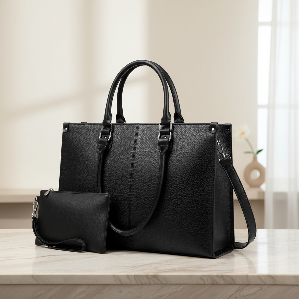 MICHELLE Large Tote Leather Shoulder Bag with Matching Wallet Bloomyin