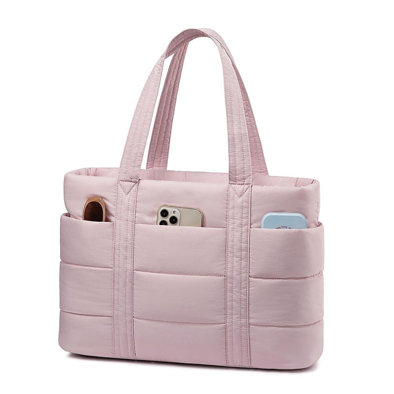 BRIAN series - Pink quilted tote handbag with front bags