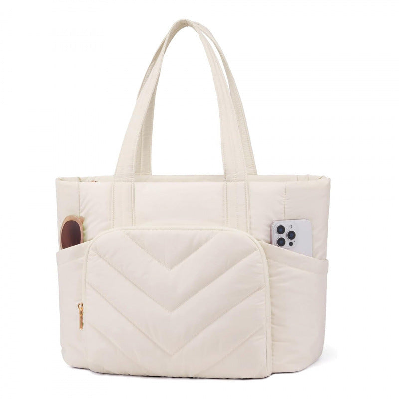 BRIAN series - white quilted tote handbag with front bag