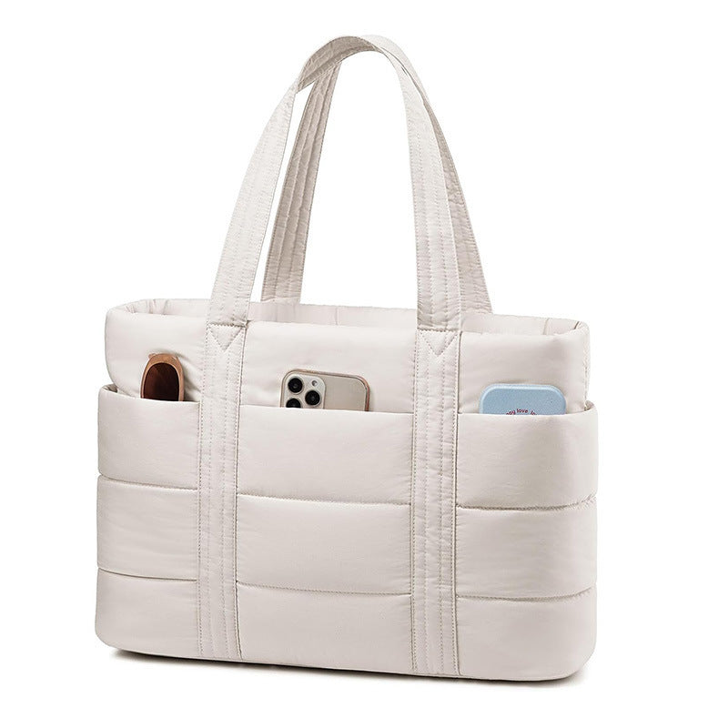 BRIAN series - white quilted tote handbag with front bags 