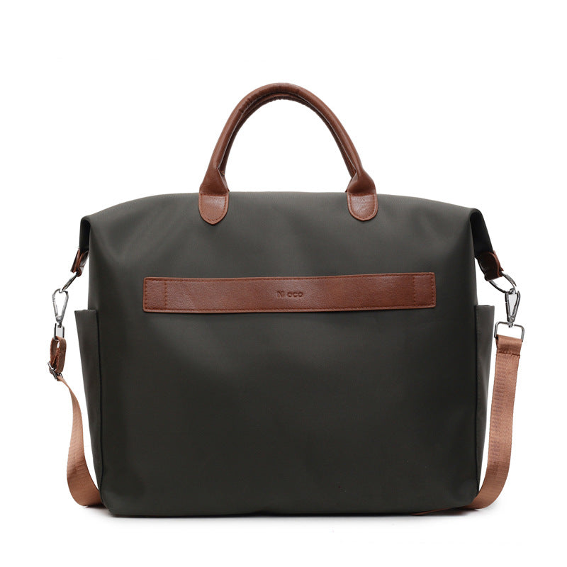 VICKY - Green nylon tote bag with brown leather straps 