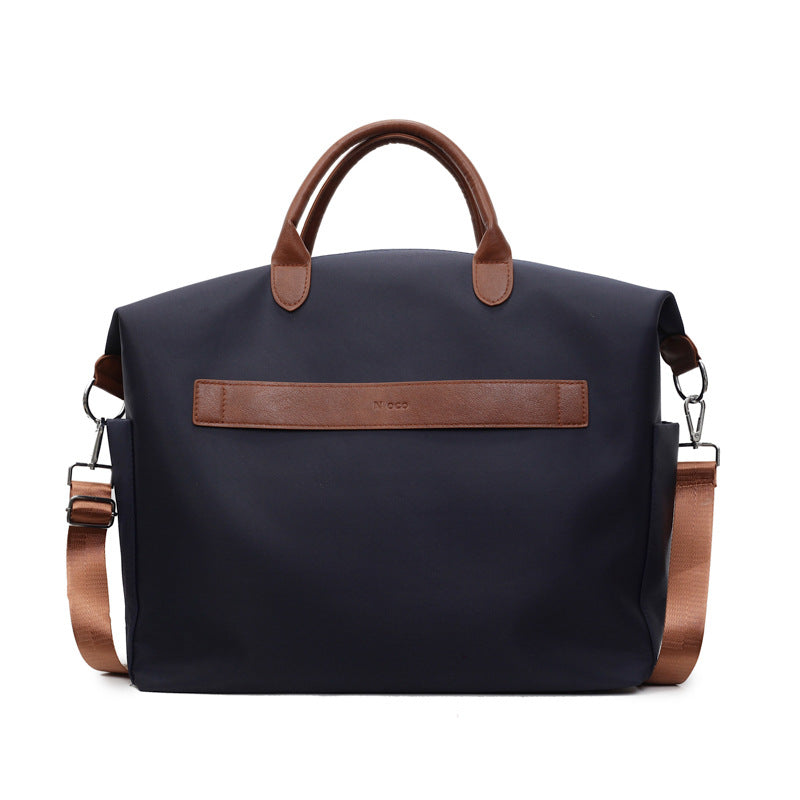 VICKY - Navy nylon tote bag with brown leather straps 