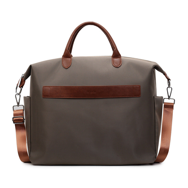 VICKY - tan nylon tote bag with brown leather straps 